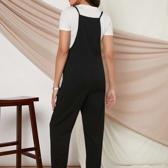MATERNITY black button up cami jumpsuit pockets - Picture 5 of 6